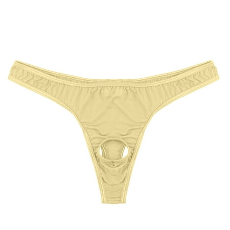 CHOII Mens Lingerie Micro Thong Bikini Front Hole Underwear G-string Underpants Hipster Briefs for Gentlemen Special Design Ice Silk Briefs Good for Boys  Development Clearance! Beige/Free size