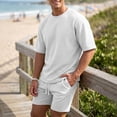 thumbnail image 2 of hotojiny Mens 2 Piece Outfits Summer Textured T-Shirt and Drawstring Shorts Set Comfortable Short Sleeve Travel Outfit(White,X-Large), 2 of 6