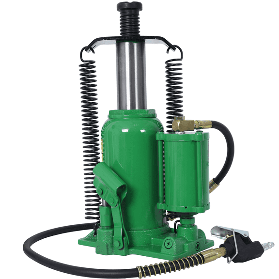 20-Ton Air Hydraulic Bottle Jack, 10.2-19.7" Lift Range, Dual Pump, Safety Valve - Green, New