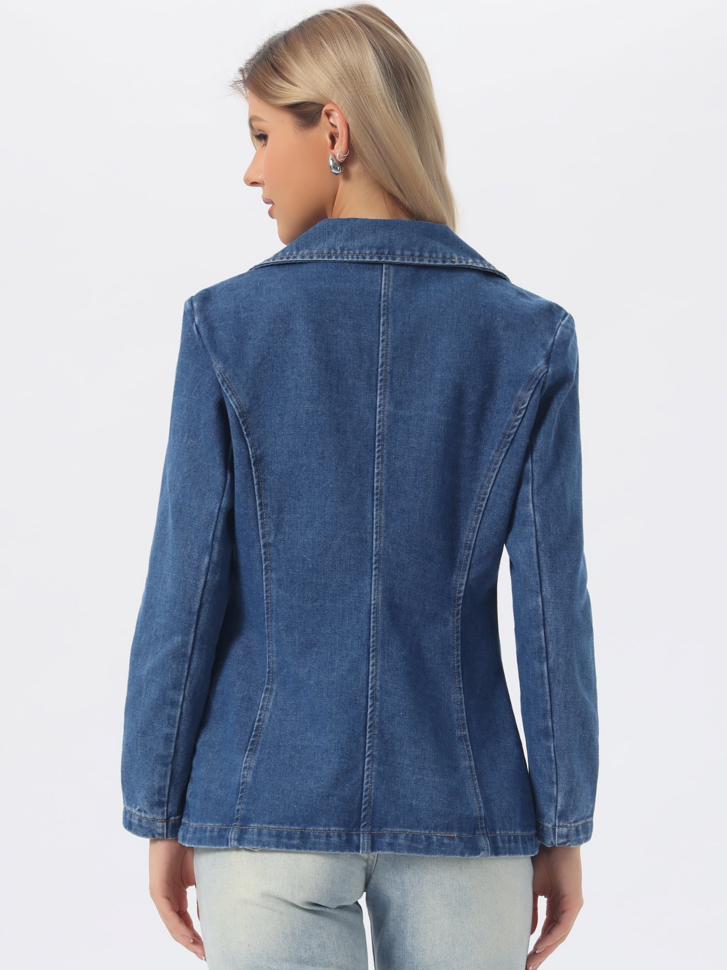DARING DIVA Women's Notched Lapel Long Sleeve Button Up Denim Blazer XL Blue