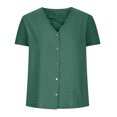 thumbnail image 5 of POTETI Women's T Shirt Green Solid V Neck Comfortable T-shirt Short Sleeve Blouse Casual Tops, 5 of 6