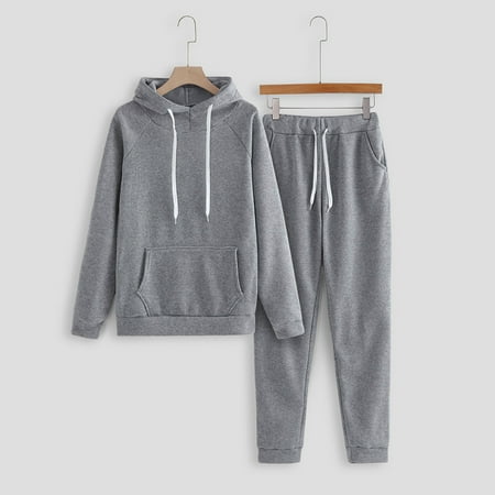 Huowey Sweatsuits Women 2 Piece Outfit Fall Loungewear Set Hoodie And Joggers Pants Long Sleeve Cozy Vacation Clothes Grey M