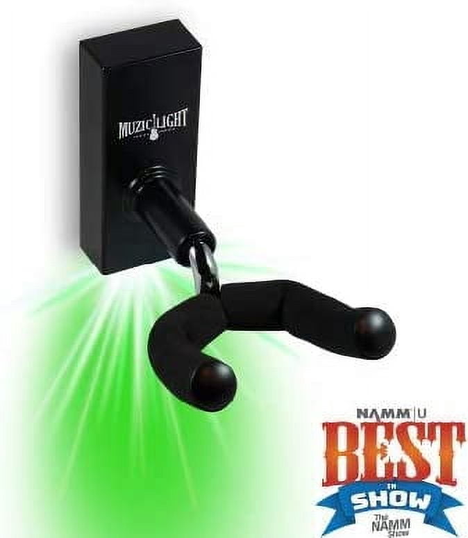MuzicLight Light Up Wide Neck Guitar Wall Mount Bracket or Holder for Electric Guitars, 7 String Bass, or Concert Acoustic Guitars Using LED for Guitar Display with Ambient Surround Lighting