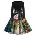 thumbnail image 4 of Christmas Dresses for Women Women's Fashion Round Casual Slim Fit Christmas Print Large Swing Long Sleeve Dress for Holiday Party,Army Green,L, 4 of 5
