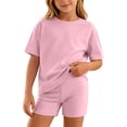 thumbnail image 2 of Lumosvexa Girls Outfits Sets, Short Sleeve Tee and Skinny Fit Shorts Summer Home Lounge Clothes 2 Piece Pink 10-12, 2 of 9