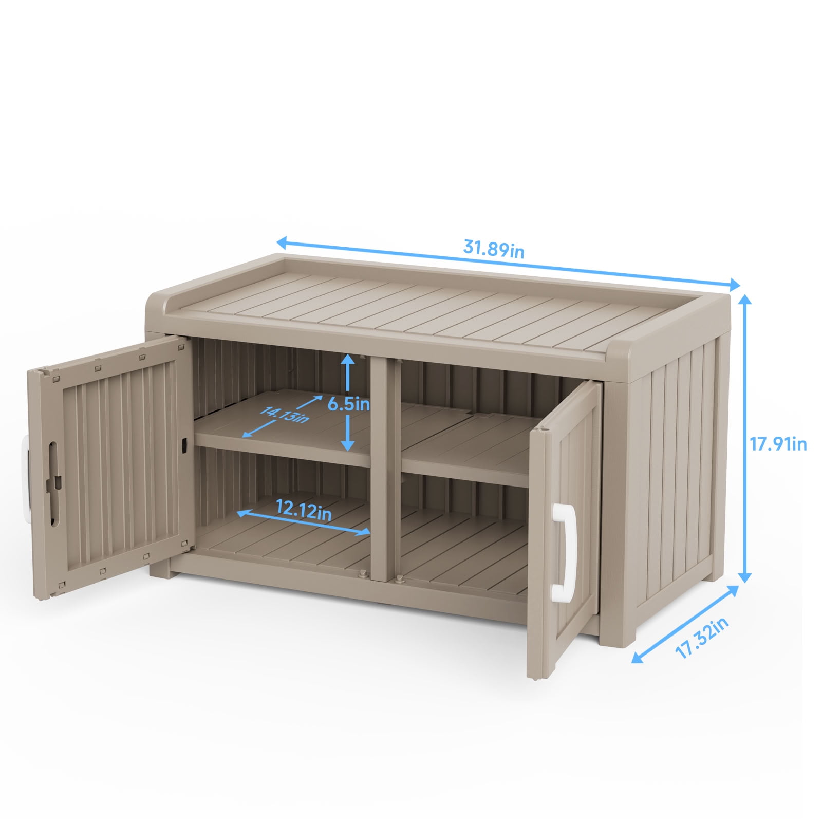 MAYEERTY Two-Door Mini Entry Shoe Storage Cabinet, Weatherproof Shoe Organizer with Removable Layers