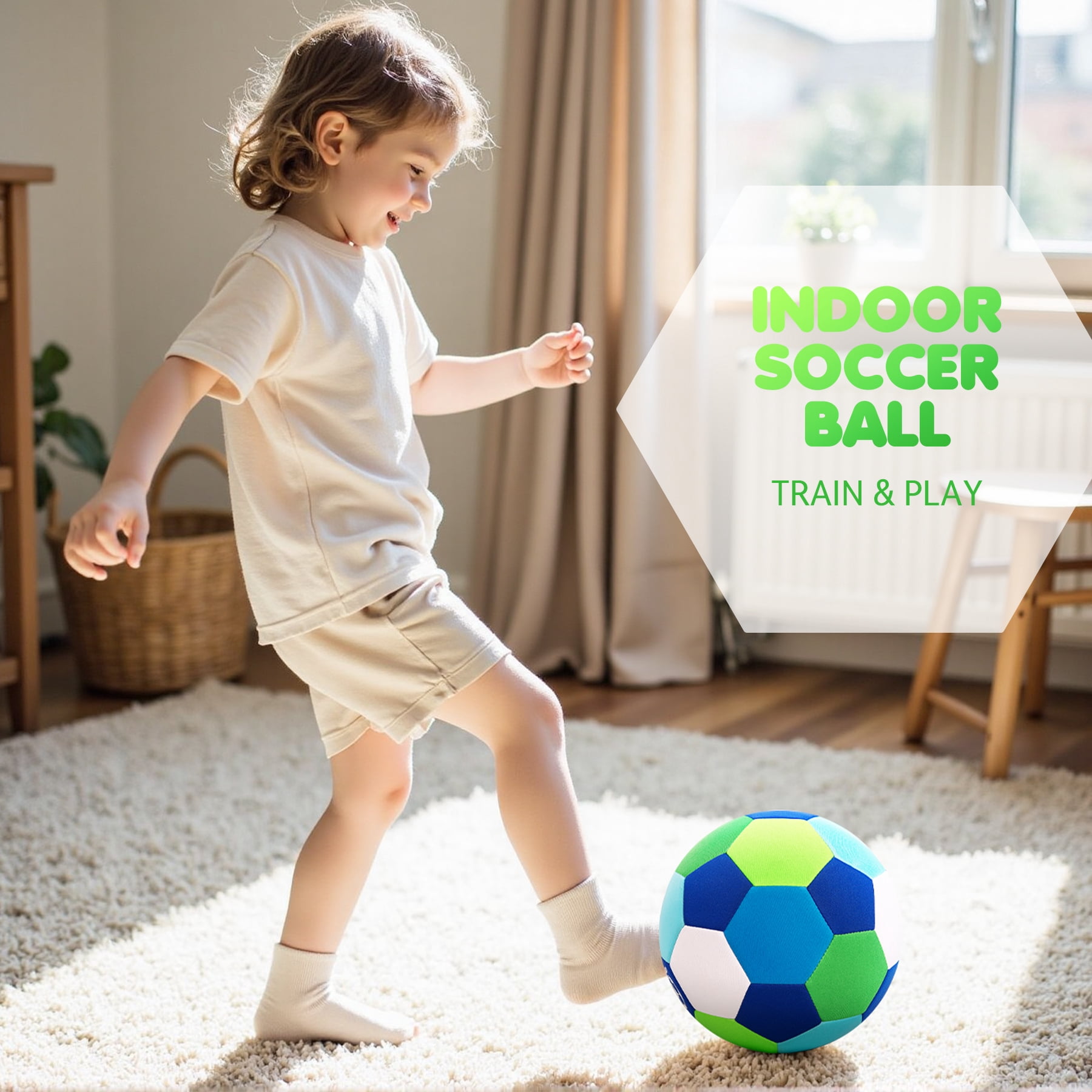 PLAYZAP Indoor Soccer Ball Size 4 – Soft, Safe & Silent Sport Toy Ball for Indoor and Yard Play – Colorful Birthday/Christmas Soccer Gift for Toddlers, Kids, Boys & Girls Ages 3-5, 5-8, 8-12