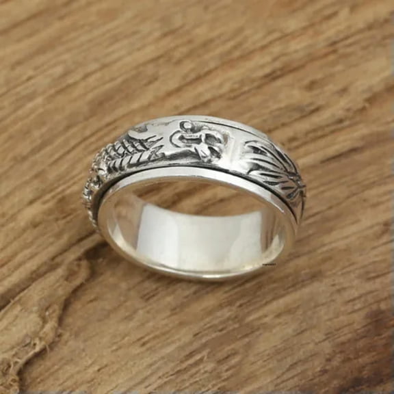 GKNET Real Solid 925 Sterling Silver Band Men Women Lucky Carved Turn Dragon Ring
