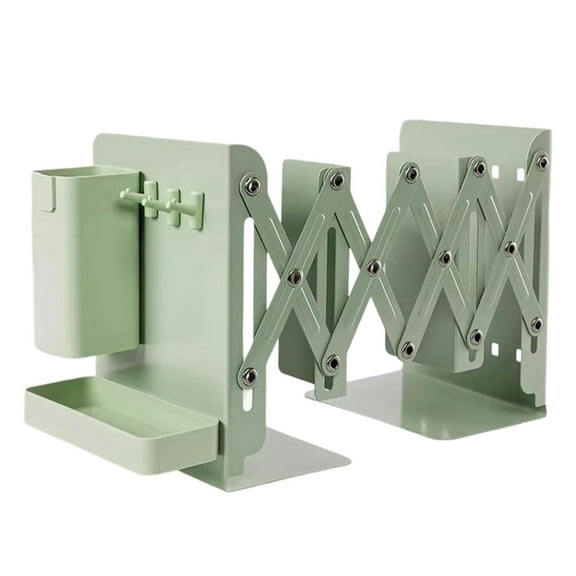 Heavy Duty Adjustable Bookends, Metal Expandable Book Holder with Pen Tray, Desk Organizer for Office, Home, and Student Use