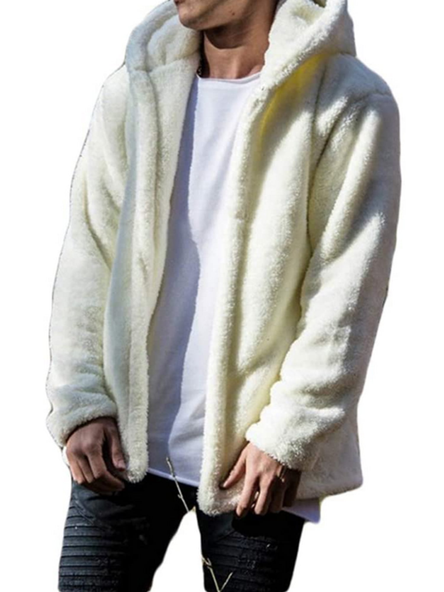 Men's Warm Teddy Bear Fleece Fluffy Coat Oversized Cardigan Long Sleeve ...
