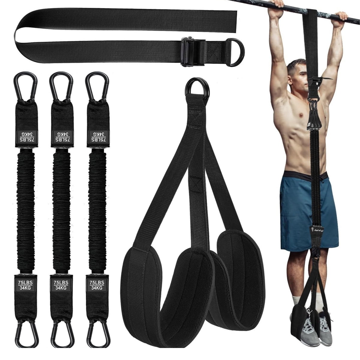 Pull Up Assistance Bands, Heavy Duty Resistance Band for Pull Up Bar, Adjustable Weight/Size with Fabric Feet/Knee Rest, Bands for Pull Up Assist for Strength Training - Style 2