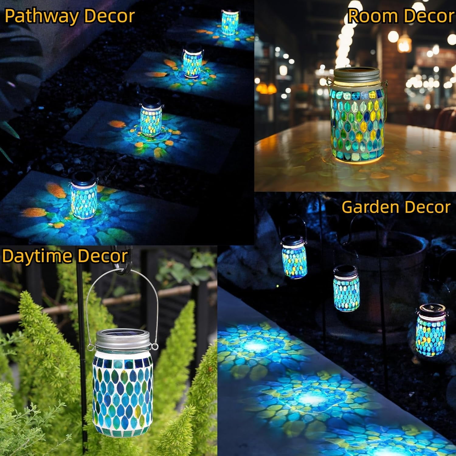 Syenll 2 Pack Mosaic Solar Lantern Lights, Outdoor Waterproof LED Solar Hanging Lights, Table Lamp for Patio Garden Yard Decoration
