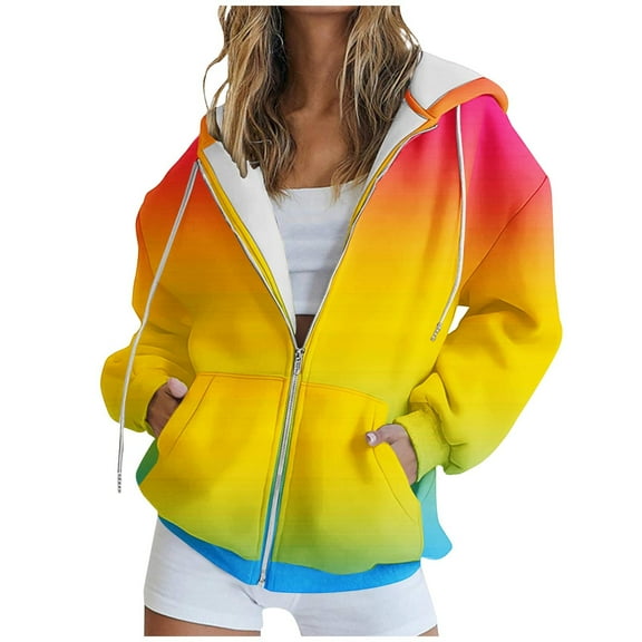 50% Off Clear! Viikei Zip Up Hoodies for Women Sweatshirt for Women Women's Casual Printed Zippered Long Sleeved Hooded Sweatshirt Jacket Top