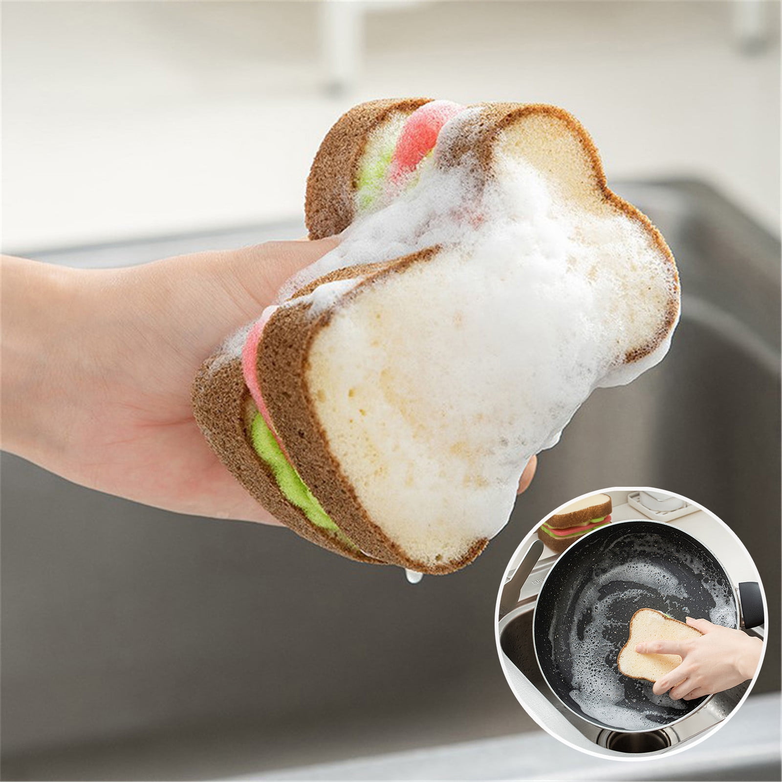 TIMIFIS Sponges Kitchen Decontamination Dishwashing Sponge Bread Sandwich Shaped Sponge Adorable Deep Cleaning Thickened Scrub Kitchen Sponge Dishwashing Brush For Cleaning Kitchen -