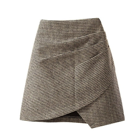 snowsong Mini Skirt 2024 Woolen Short Skirt Houndstooth Bag Hip Skirt Waist Thin All Irregular A Line Skirt Skirts for Women Summer Skirt Sexy Skirts Pencil Skirt (Clearance) Khaki S