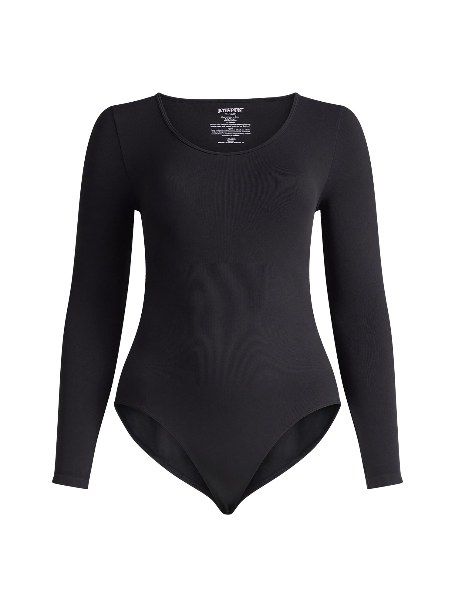 Joyspun Women's Seamless Scoop Neck Brief Bodysuit with Long Sleeves, Sizes XS-XXXL