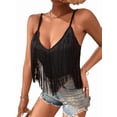 thumbnail image 2 of Womens Western Cowgirl Top - Country Concert Outfits Festival Tassel Hem Boho Camisole Rave Tank Shirt Black L, 2 of 8