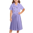thumbnail image 2 of DJDLJWCJ Girls School Uniform Set Double Breasted Suit Collar Short Sleeve Shirt and Mid Length Pleated Skirt,Kids Formal Occasion Outfit Purple Size 6, 2 of 5