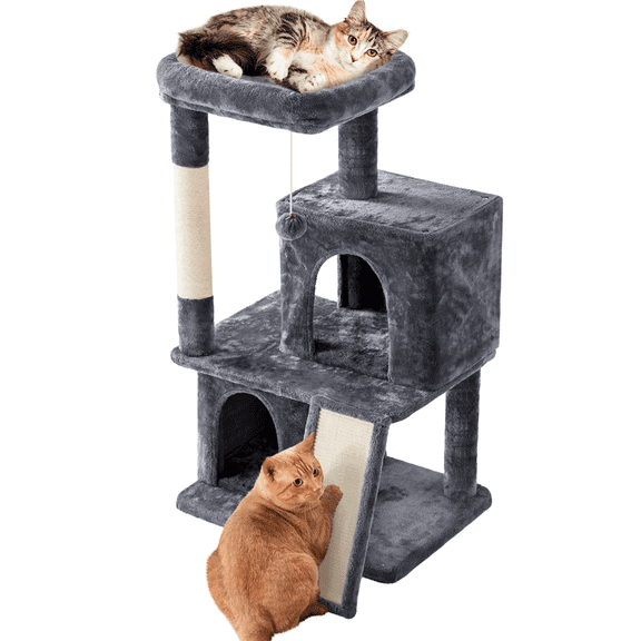 Yaheetech 42'' Cat Tree Tower with 2 Condos & Scratching Posts, Dark Gray