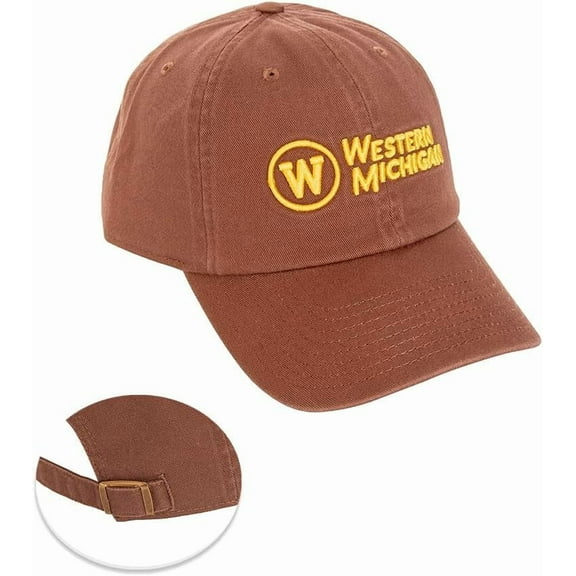 Western Michigan University Baseball Hat Broncos Wmu Brimmed Embroirderd Hats Cap Adjustable Cloth Strap Adult (Style E) Brown Unisex