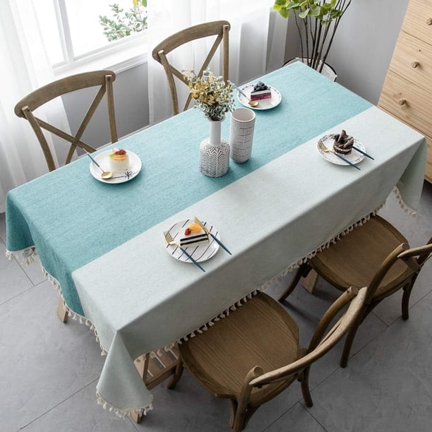 Mantel Empalmado A Prueba De Polvo, Mantel Rectangular, Decorado con Borlas para Adornos De Mesa De Té De Jardín (140 * 300 Cm, Verde)