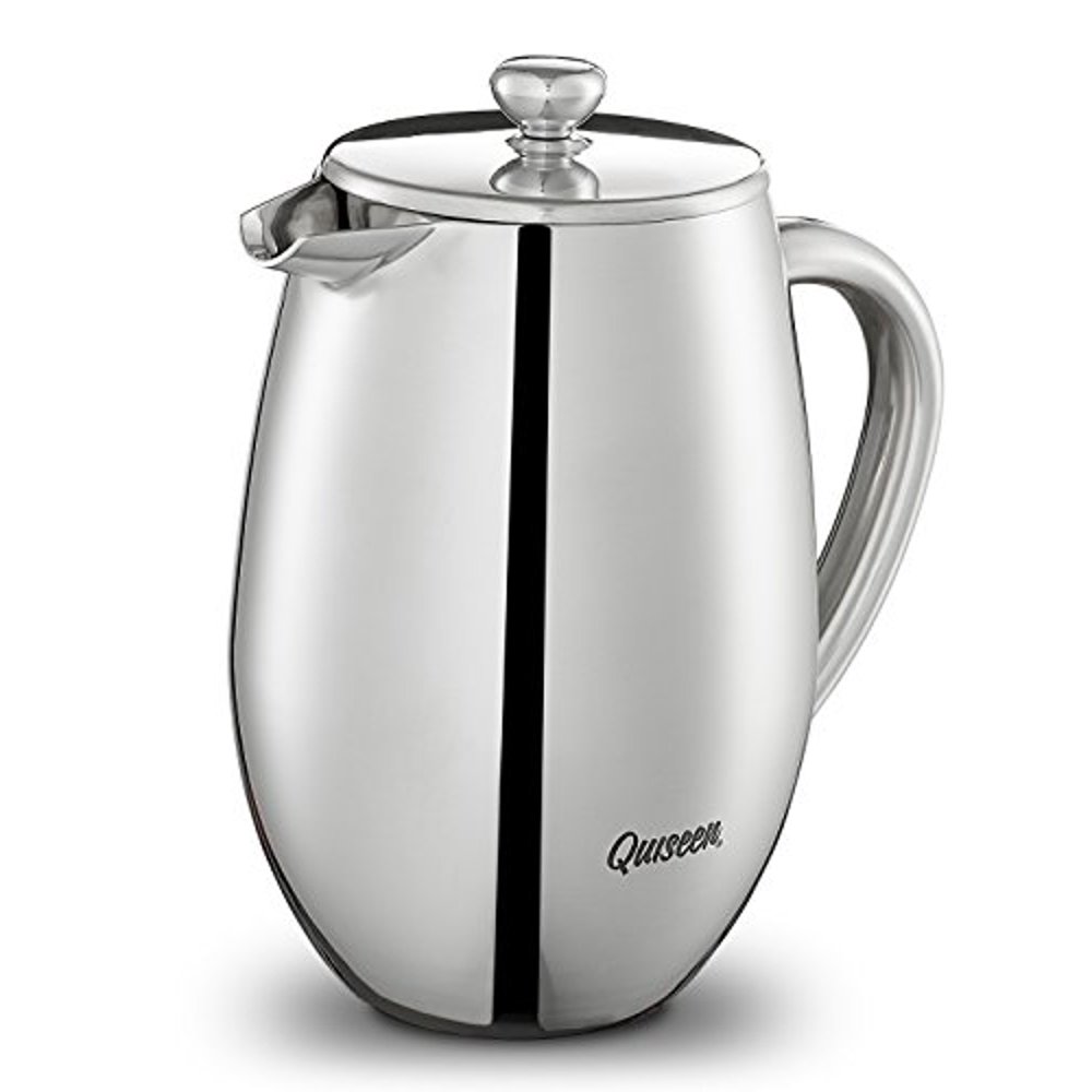 Quiseen Double Wall Stainless Steel French Press Coffee Maker, 1 Liter