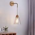 thumbnail image 5 of Glass Wall Sconce Nordic Wooden Wall Light Funnel Wall Lamp Shade, Wood Accent Wall Lighting Fixture, Modern Wall Lamps with Clear Glass for Living Room Bedroom Bedside, 5 of 7