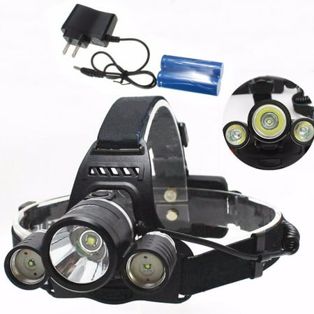 Headlamp Flashlight Torch (LED Headlamp, CAMTOA SuperBright 5 LED 5000/6000/8000 Lumens Zoomable Flashlight Headlight Waterproof Head)