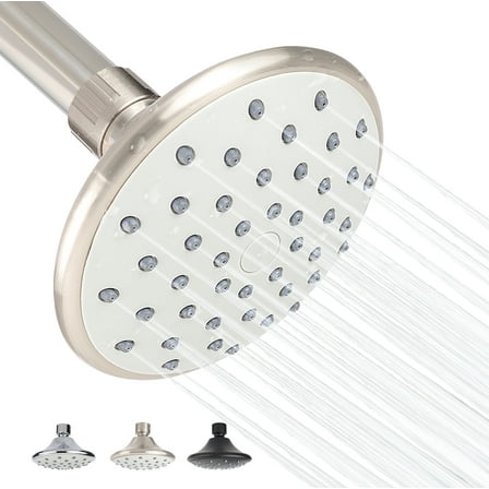 Single Function Shower Head Brushed Nickel Fixed Showerhead Easy to Clean 4.33 Inch Face