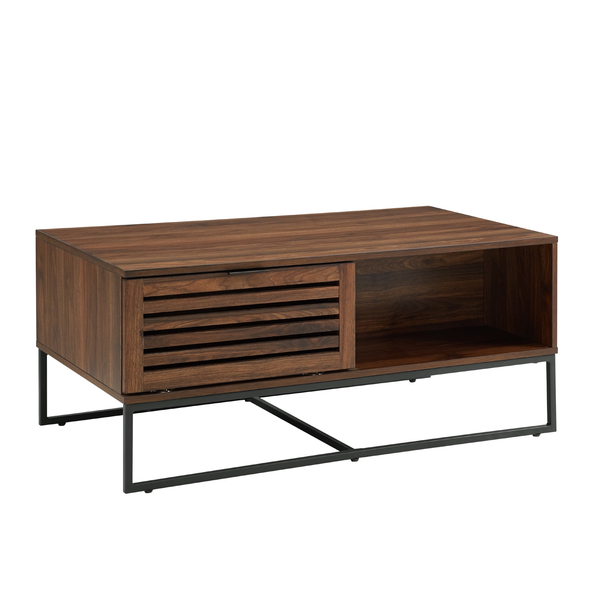 Niantic Modern Slat Door Storage Coffee Table, Dark Walnut