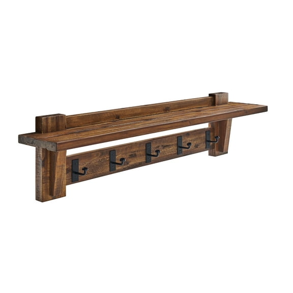 Alaterre Furniture Durango Industrial Wood Coat Hook Entryway Shelf, Solid Acacia Wood Accent Furniture