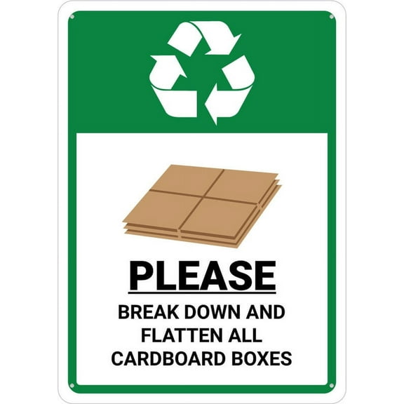 Please Break Down And Flatten All Cardboard Boxes Sign 12 X 8 Inch Metal Sign, Rustproof Aluminum, Multicolor