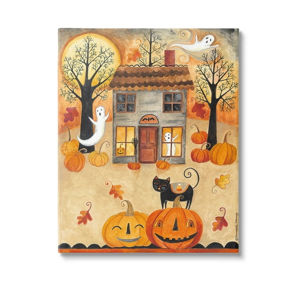 Stupell Industries Ghosts on Halloween Night Holiday Painting Gallery Wrapped Canvas Art Print Wall Art, 16 x 20