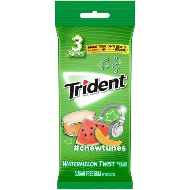 Trident Sugar Free Gum, Watermelon Twist Flavor, 3 Packs (42 Pieces
