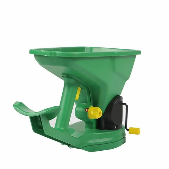 Portable Handheld Seed Spreader - Manual Lawn Seed and Fertilizer Dispenser with 5 Adjustable Settings, 1.5L Capacity, Ideal for Small Garden Areas, Green Color