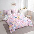 thumbnail image 2 of jejeloiu Watercolor Flower Blossom 7-Piece Bedding Comforter Set For Girls,Kawaii Unicorn Initial V Art King Bedding Sets For Kids,Colorful Stars Reversible, 2 of 7
