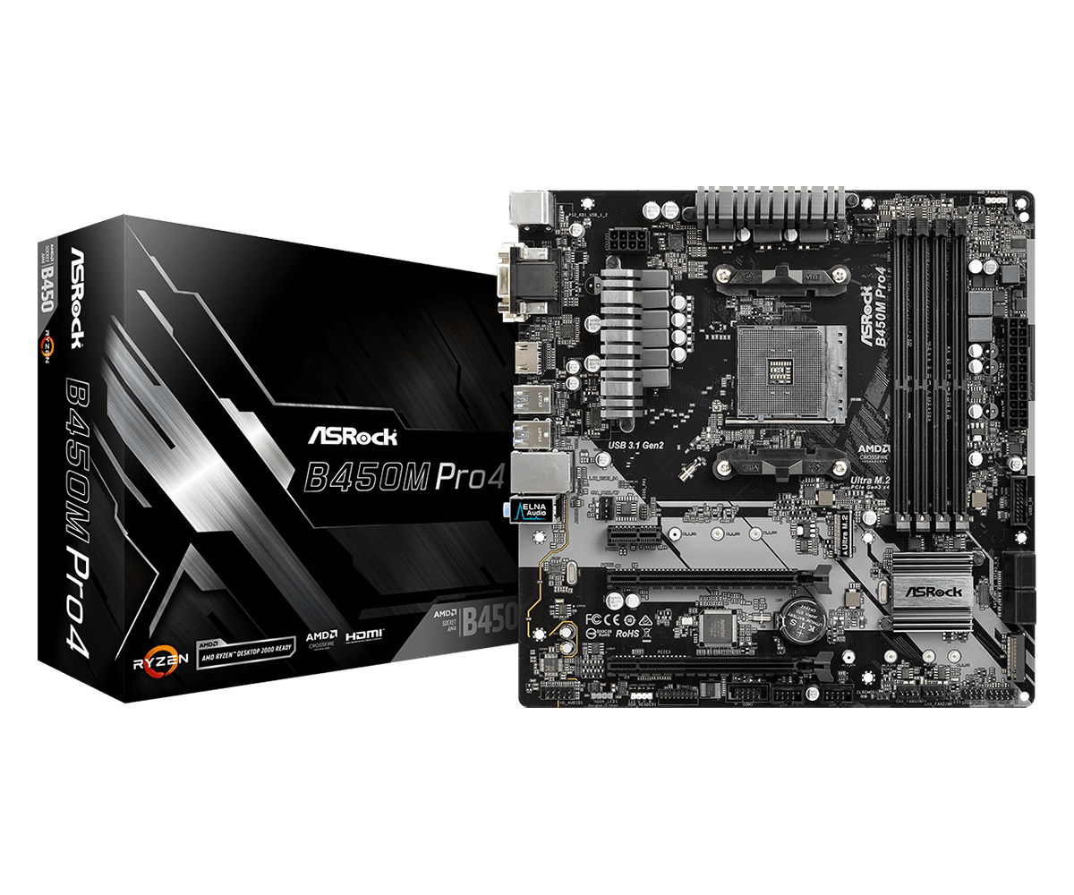 ASRock B450M PRO4 AM4 AMD B450 SATA 6Gb s USB 3 1 HDMI Micro ATX AMD 