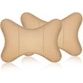 thumbnail image 1 of Dsstyles Almohada para cuello de coche, 2 piezas, almohada de viaje de cuero Pu para soporte de cuello para asiento de coche (beige) Feliz Sencillez, 1 of 5