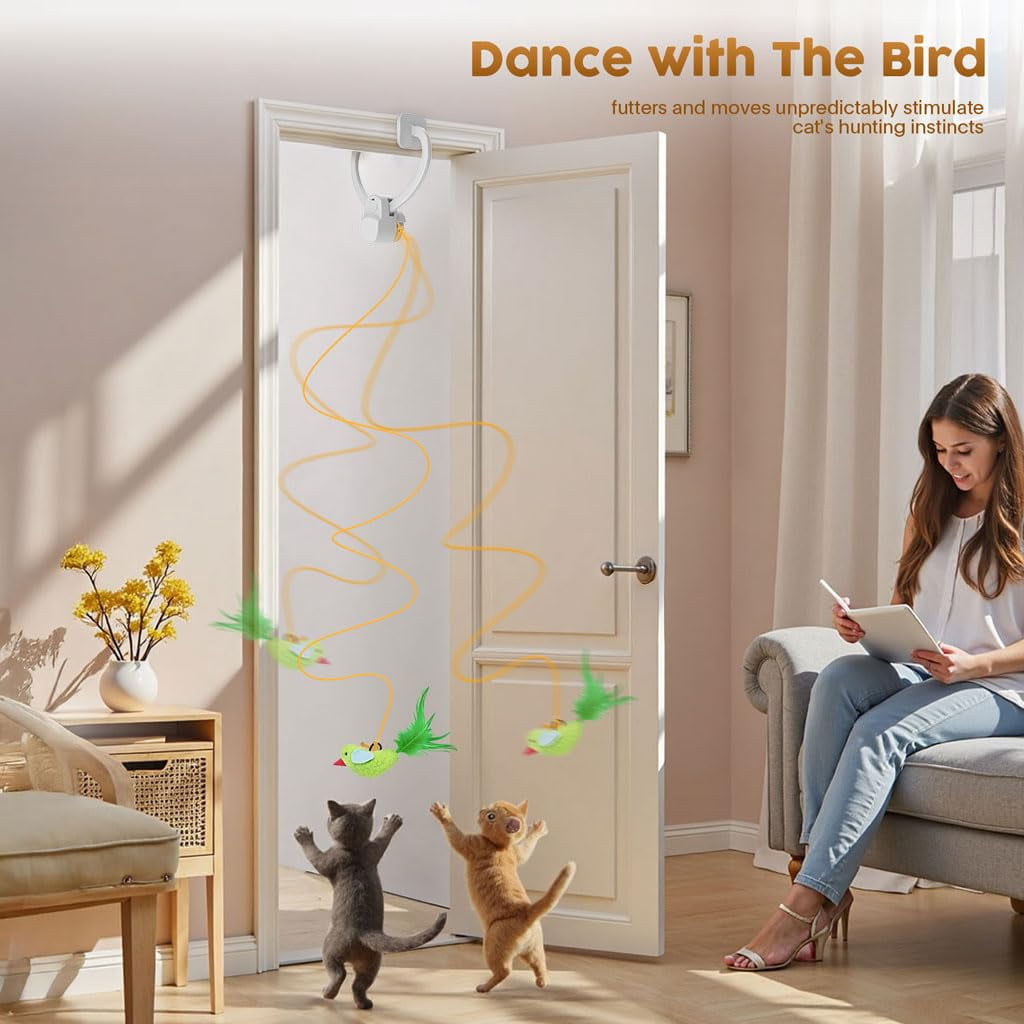 Interactive Cat Toys For Indoor Cats: Automatic Flying Bird Wand Chase Exercise Enrichment  Usb Rechargeable Durable Safe Hanging Bored Kittens Adult Multi Households