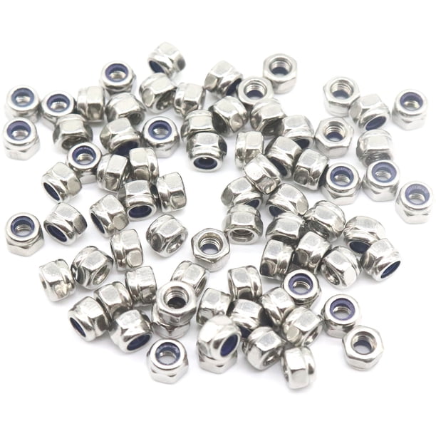 100 Uds M3 x 0,5mm 304 acero inoxidable autobloqueo Nylon insertado tuercas de seguridad hexagonales tuercas autoremachables