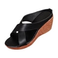 thumbnail image 6 of Rokment Women's Cork Footbed Wedges Dressy Slippers Sandals Stylish Casual Cross-Band Leather Platform Chunky Slip on High Heels Beach Summer Dress Slides Shoes Black Size 6, 6 of 7