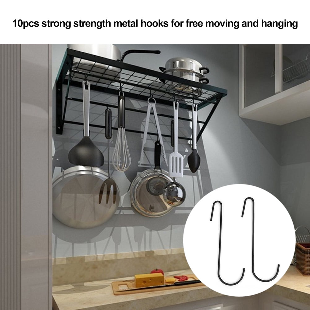 Knifun Black Metal Hanging Pan Pot Rack Wall Mounted With 10 Hooks Kitchen Storage Organizer