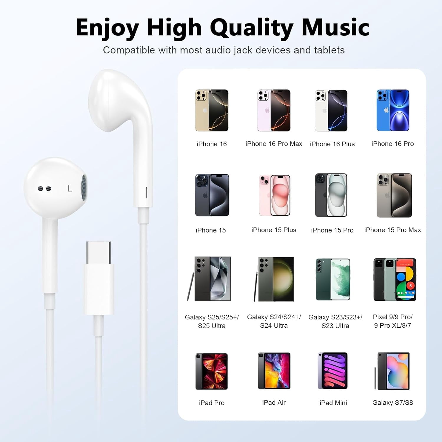 2 Pack USB C Headphones for iPhone 17 16 15, Wired Headphones USB C with with Microphone & Remote Control Noise Cancelling for iPhone 17 16 15 Pro Max, iPad Pro, Galaxy S25 S24 S23 Ultra, Pixel 9 8 7