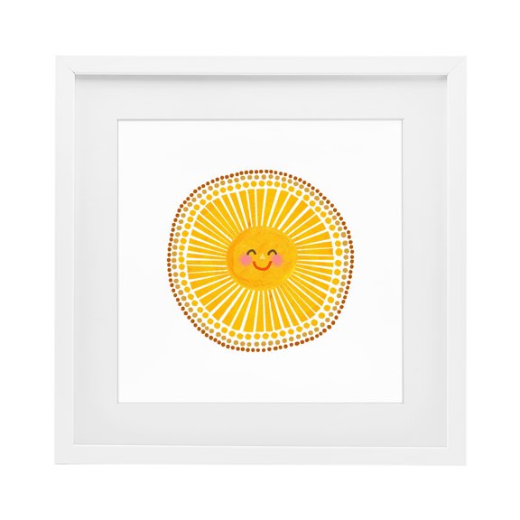 Stupell Industries Bohemian Yellow Sun's Smile White Framed Print Under Glass, 13 x 13, by Katherine Herrell Studio