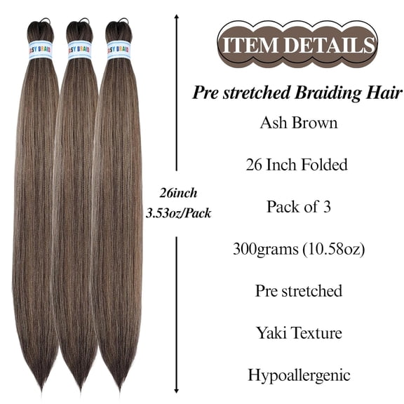 WEIF-Ash Brown Pre stretched Yaki Braiding Hair Knotless Braiding Hair for Ez Braids
