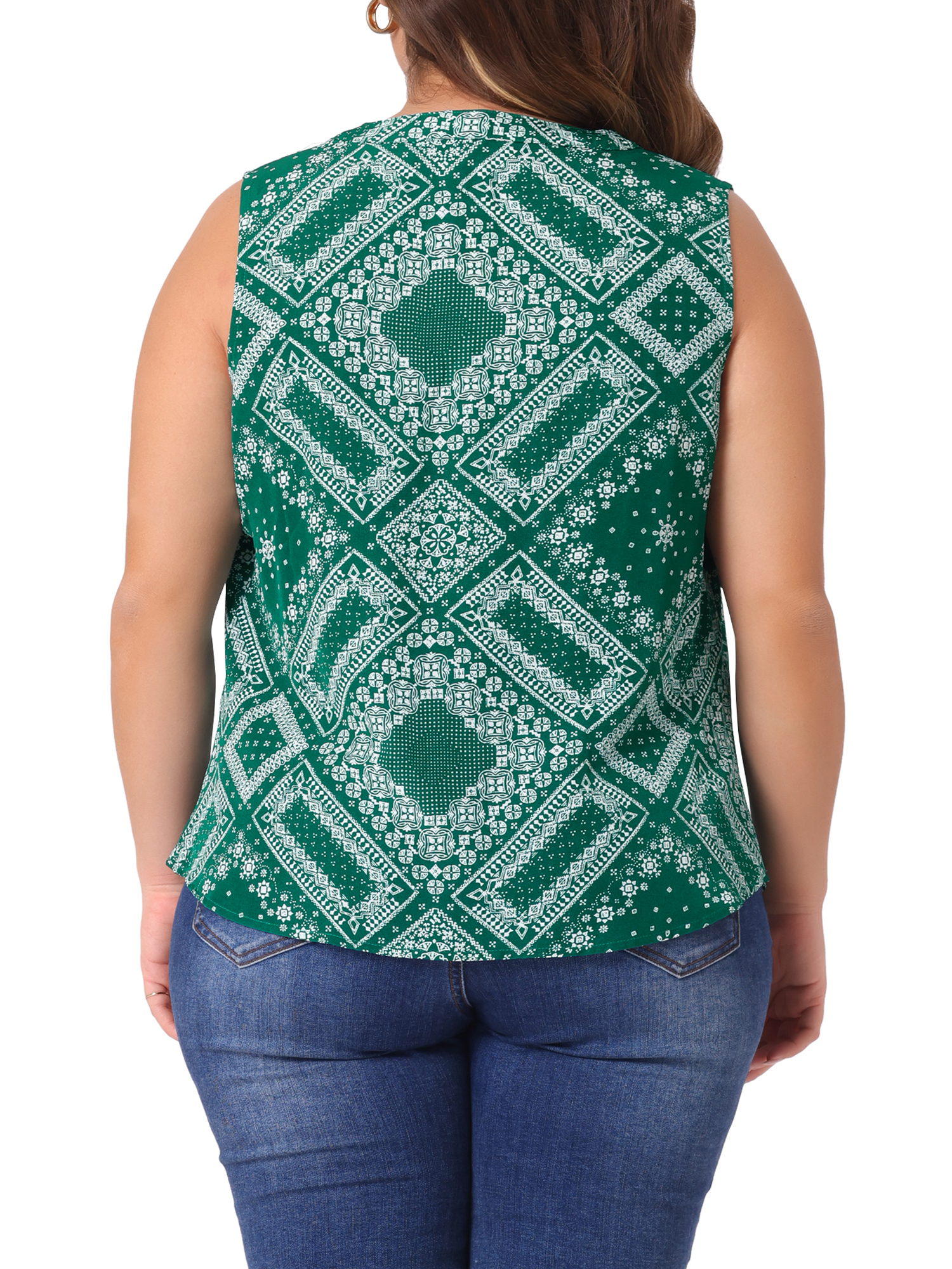 DARING DIVA Women's Plus Sleeveless Floral Print V Neck Tank Top 1X Green