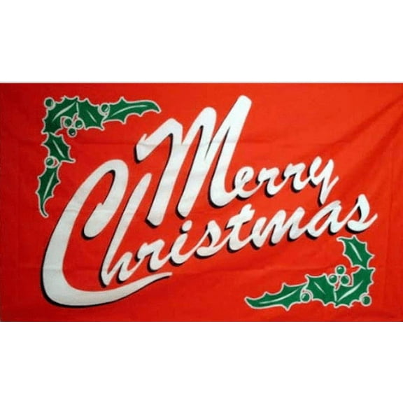 Merry Christmas Red Holly 3'X5' Flag Rough Tex® 68D Nylon