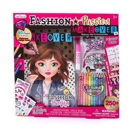 Hot Focus Makeover Kit  Girls Fashion Passion Makeup and Hair Sketchbook with 12 Erasable Colored Pencils