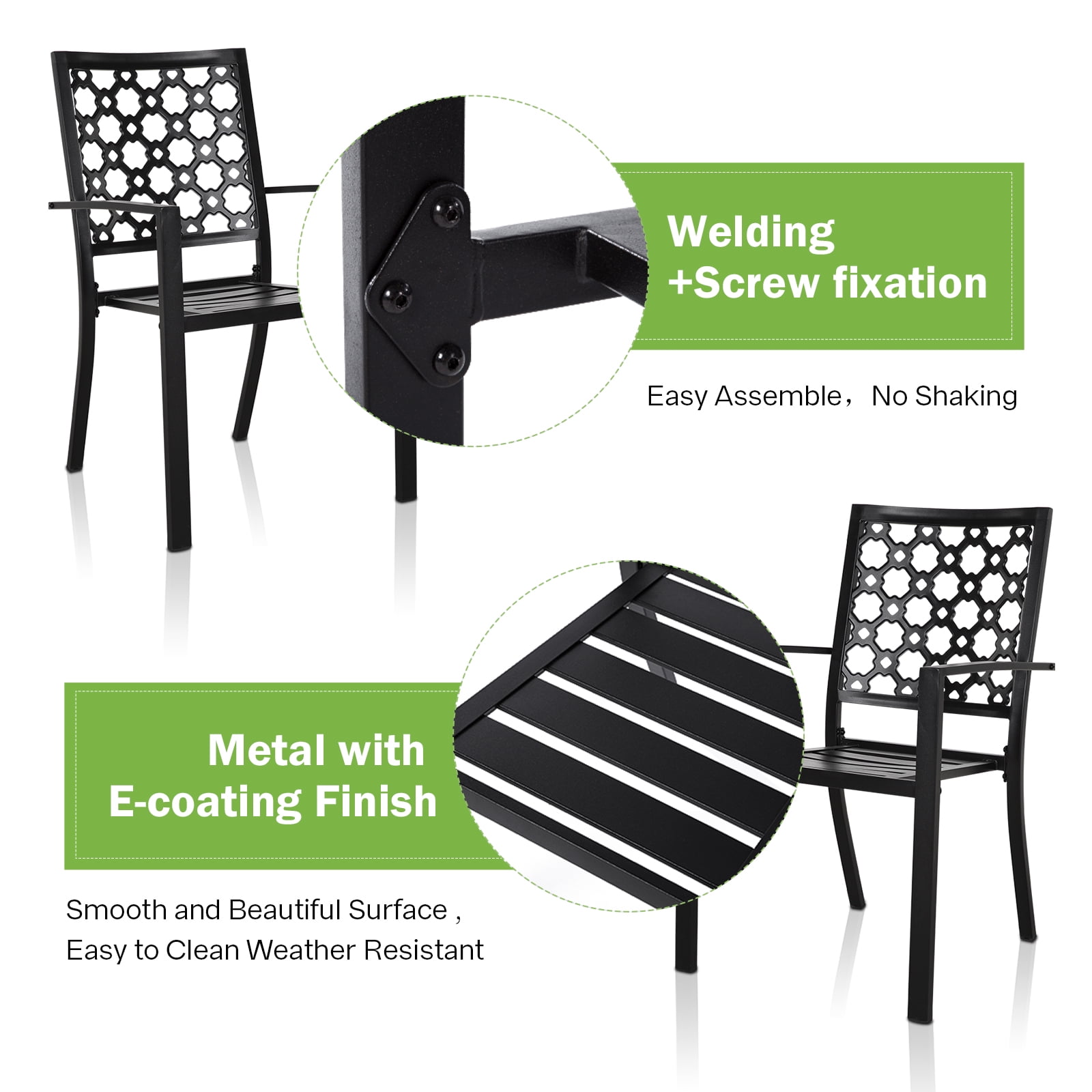 Stackable Outdoor Patio Chairs Set of 2, Black Wrought Iron Metal Outdoor Dining Chairs 450LBS, High Back Heavy Duty Durable  Outdoor Bistro Chair for Outside, Lawn, Backyard, Deck, Exterior, Porch