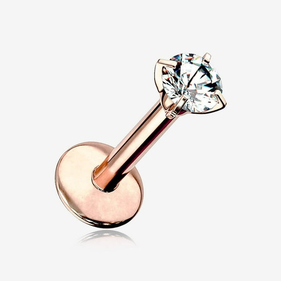 Implant Grade Titanium Rose Gold Internally Threaded Gem Sparkle Prong Set Labret